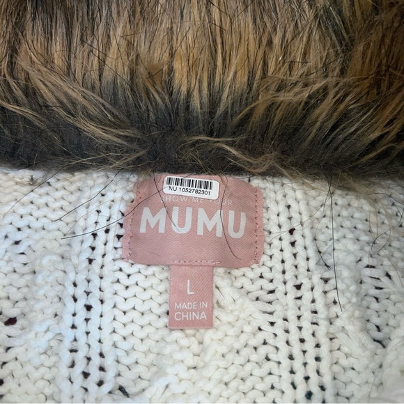 Show Me Your MuMu Sun Valley Pullover in Cream Cable Knit with Faux Fur Large - Picture 3 of 7